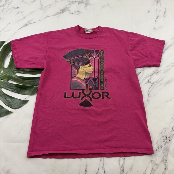 Pyramid Creations Vintage 90s Luxor Las Vegas Graphic Tee Size L Pink Egyptian - Picture 1 of 9